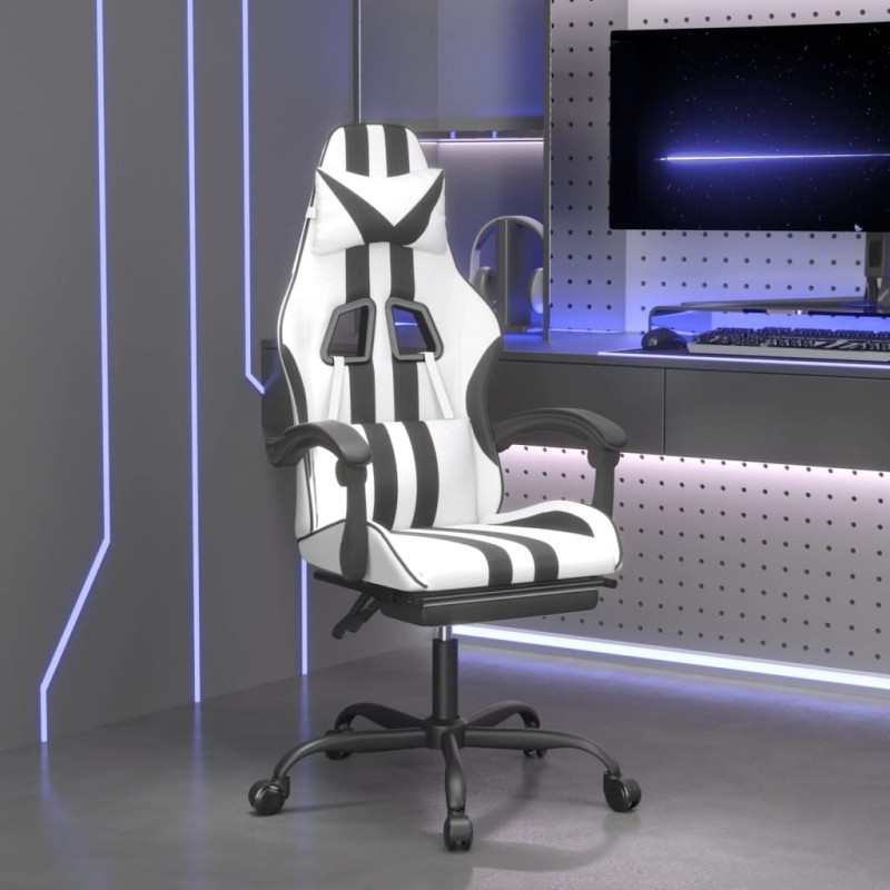 Chaise de jeu pivotante et repose-pied Blanc et noir Similicuir 628004628004