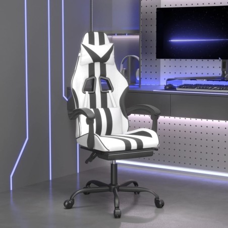 Chaise de jeu pivotante et repose-pied Blanc et noir Similicuir 628004628004