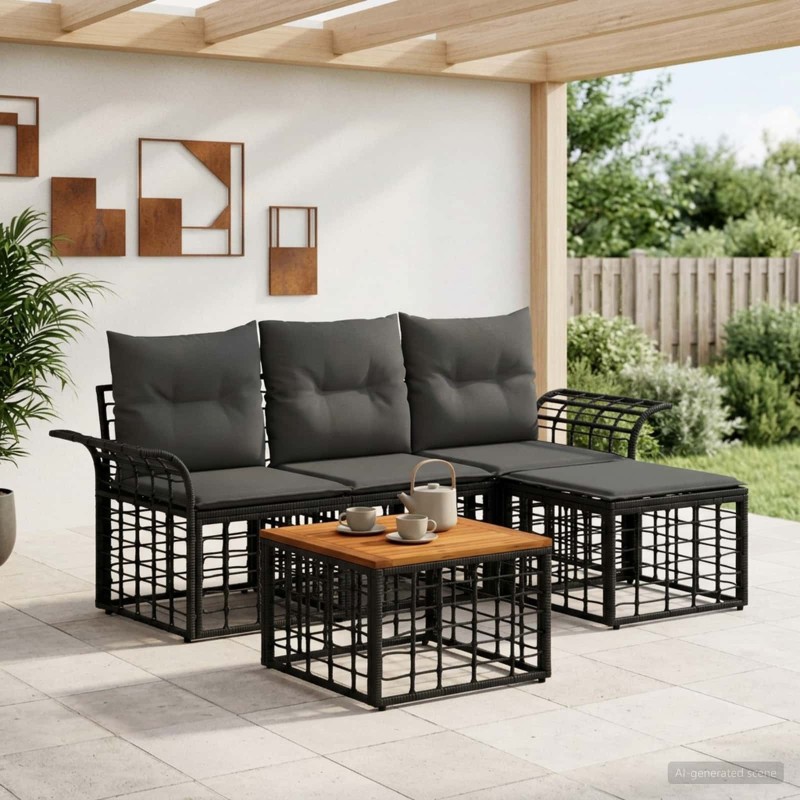 Ensemble de canapés d'extérieur 5 pcs Noir et Gris foncé 628008628008