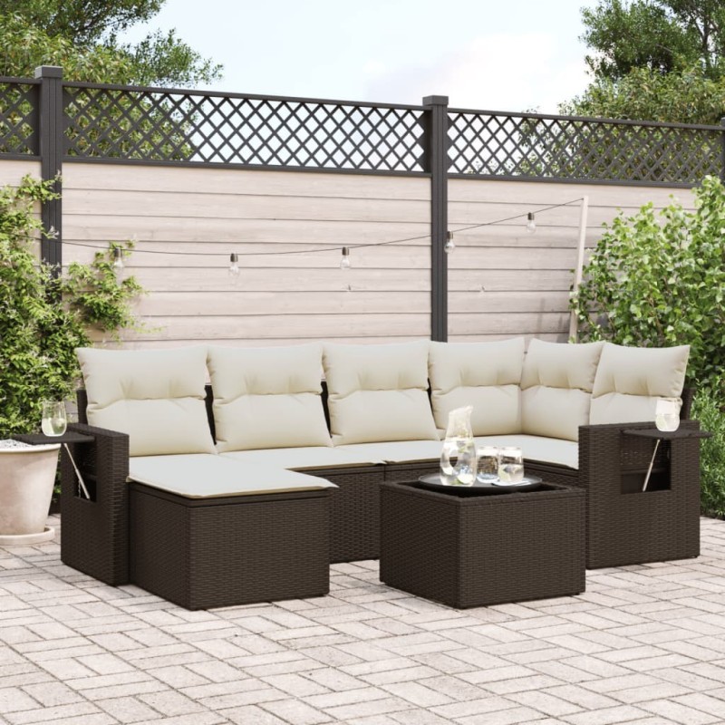 Salon de jardin avec coussins 7 pcs marron résine tressée 628009628009