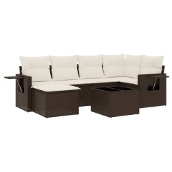 Salon de jardin avec coussins 7 pcs marron résine tressée 628009628009