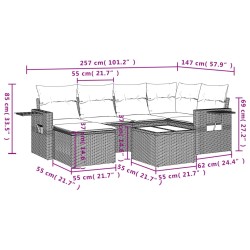 Salon de jardin avec coussins 7 pcs marron résine tressée 628009628009