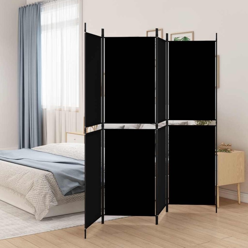 Cloison de séparation 4 panneaux Noir 200x180 cm Tissu 628010628010