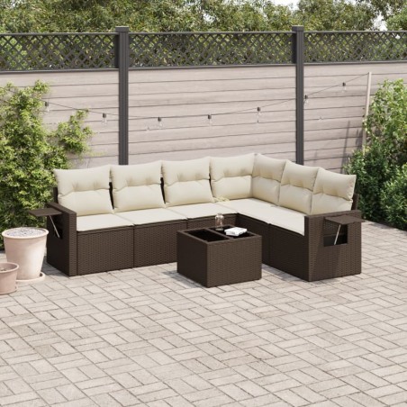 Salon de jardin avec coussins 7 pcs marron résine tressée 628022628022
