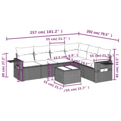 Salon de jardin avec coussins 7 pcs marron résine tressée 628022628022
