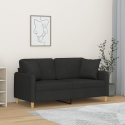 Canapé 2 places avec oreillers décoratifs noir 140 cm tissu 628023628023