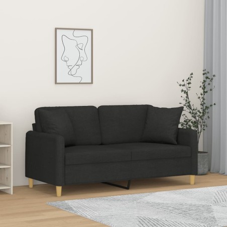 Canapé 2 places avec oreillers décoratifs noir 140 cm tissu 628023628023