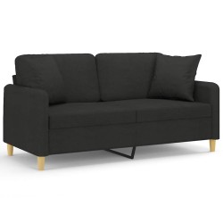 Canapé 2 places avec oreillers décoratifs noir 140 cm tissu 628023628023