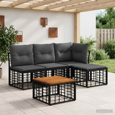 Ensemble de canapés d'extérieur 5 pcs Noir et Gris foncé 628033628033