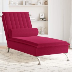 Chaise longue de massage avec traversin rouge bordeaux velours 628041628041