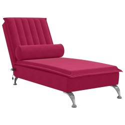 Chaise longue de massage avec traversin rouge bordeaux velours 628041628041