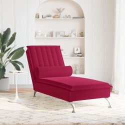 Chaise longue de massage avec traversin rouge bordeaux velours 628041628041