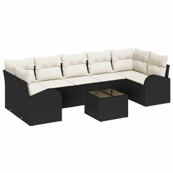 Ensemble de canapé de jardin 8 pcs Noir et Crème polyrotin 628065628065
