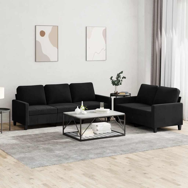 Ensemble de canapés 2 pcs avec coussins Noir Velours 628075628075