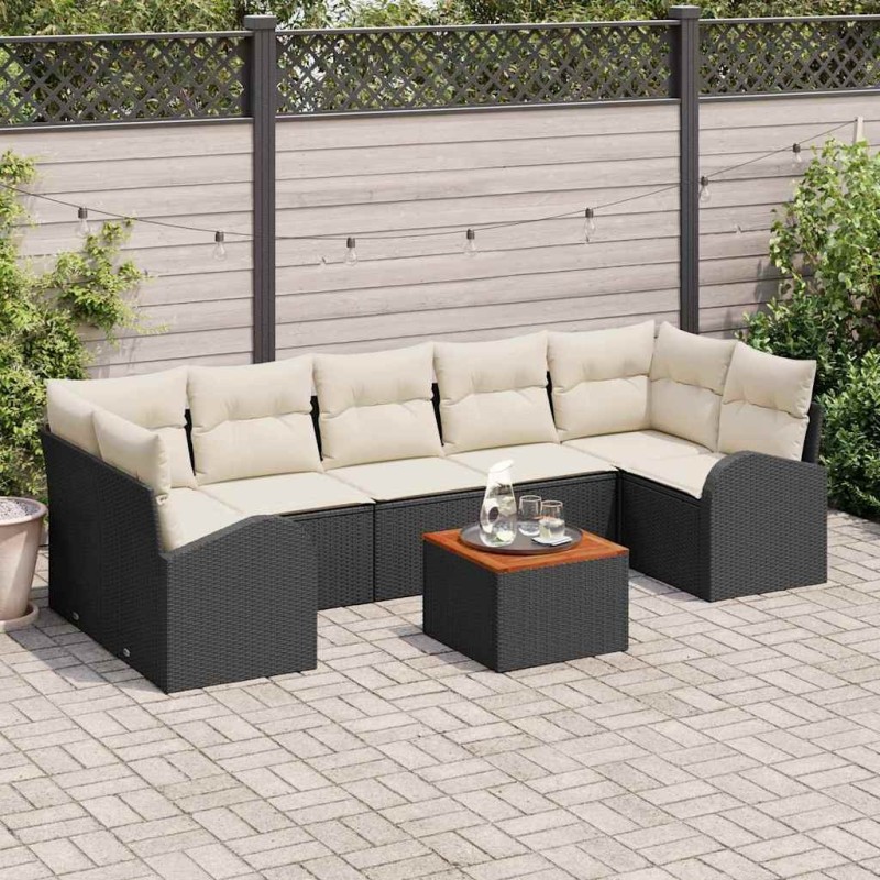 Ensemble de canapé de jardin 8 pcs Noir et Crème polyrotin 628080628080