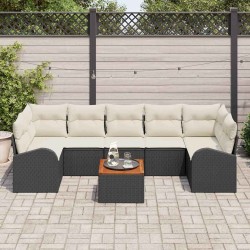 Ensemble de canapé de jardin 8 pcs Noir et Crème polyrotin 628080628080