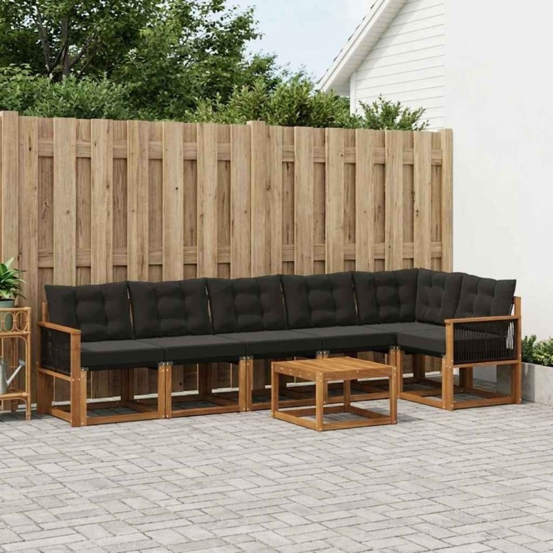 Ensemble de canapés d'extérieur 7 pcs Naturel et noir 628112628112
