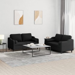 Ensemble de canapés 2 pcs avec coussins noir tissu 628114628114