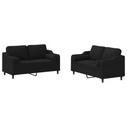 Ensemble de canapés 2 pcs avec coussins noir tissu 628114628114