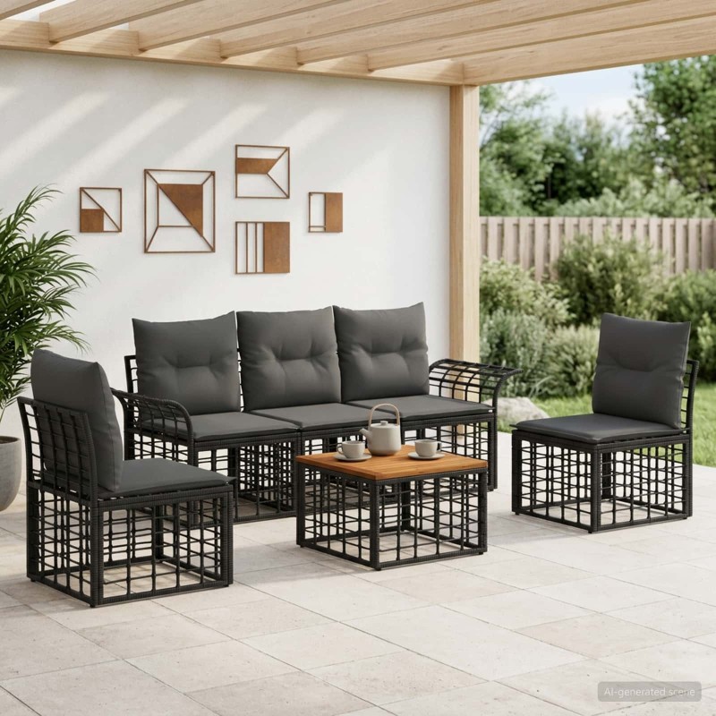 Ensemble de canapés d'extérieur 6 pcs Noir et Gris foncé 628122628122