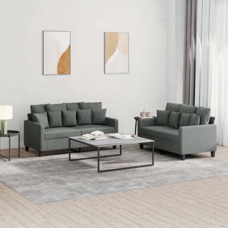 Ensemble de canapés 2 pcs avec coussins Gris foncé Tissu 628124628124