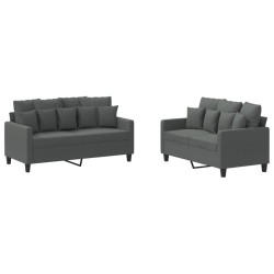 Ensemble de canapés 2 pcs avec coussins Gris foncé Tissu 628124628124