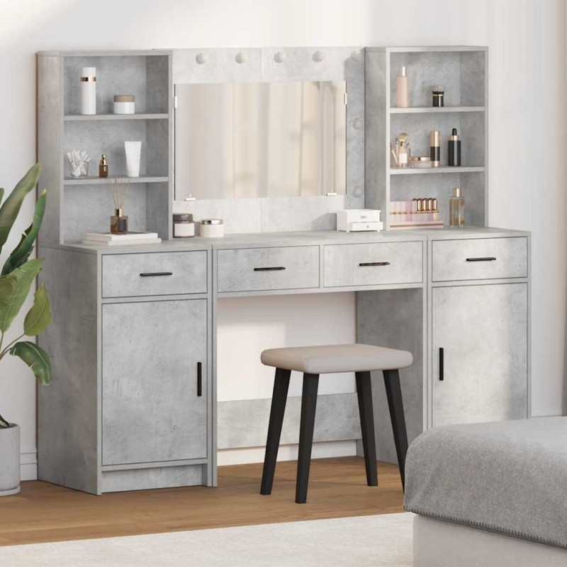 Ensemble de table de maquillage avec LED 3 pcs Gris béton 628128628128