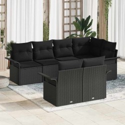 Ensemble de canapé de jardin avec coussin 7 pcs Noir Poly rotin 628130628130