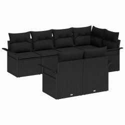 Ensemble de canapé de jardin avec coussin 7 pcs Noir Poly rotin 628130628130
