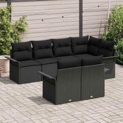 Ensemble de canapé de jardin avec coussin 7 pcs Noir Poly rotin 628130628130