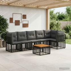 Ensemble de canapé de jardin 7 pcs Noir et Gris foncé polyrotin 628134628134