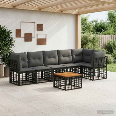 Ensemble de canapé de jardin 7 pcs Noir et Gris foncé polyrotin 628134628134