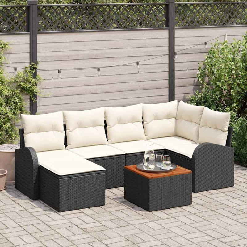 Ensemble de canapé de jardin 7 pcs Noir et Crème polyrotin 628141628141