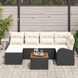 Ensemble de canapé de jardin 7 pcs Noir et Crème polyrotin 628141628141