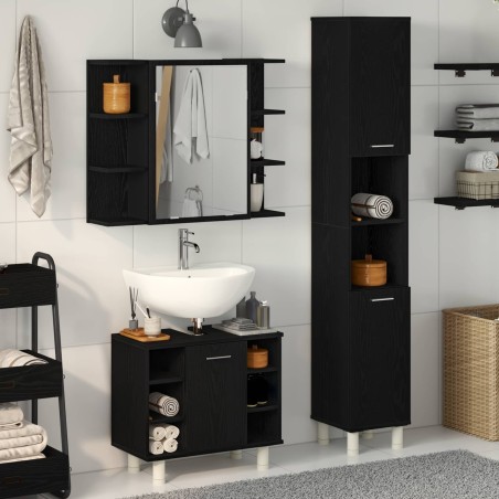 Ensemble de mobilier de salle de bain avec étagère 3 pcs Noir 628146628146