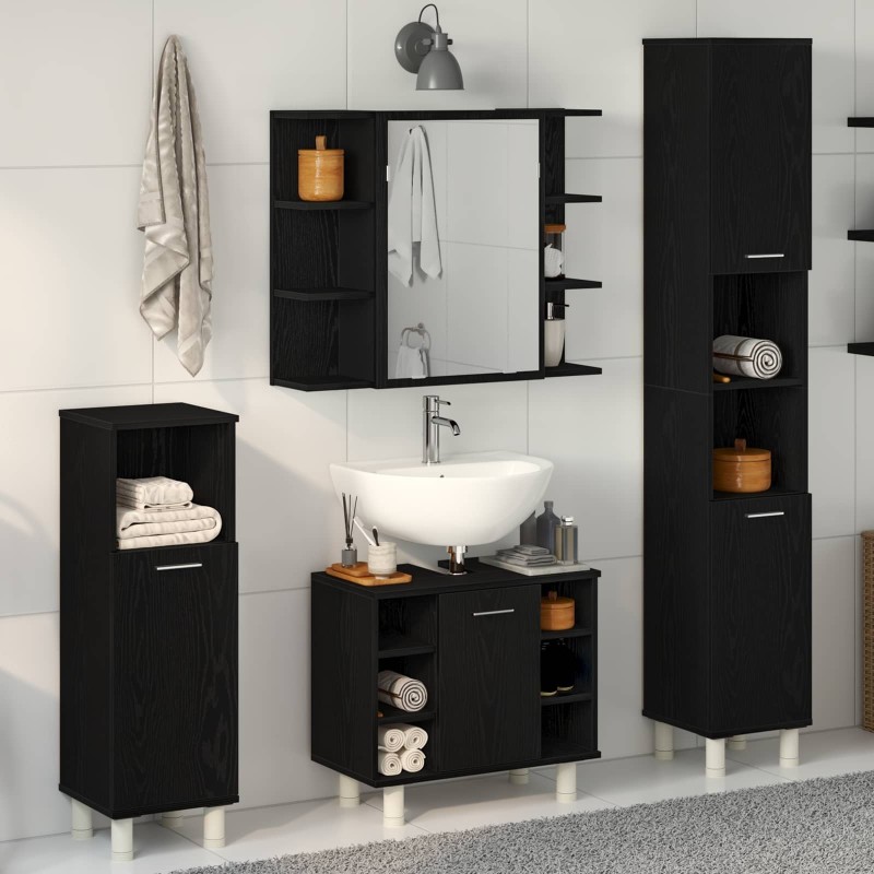 Ensemble de mobilier de salle de bain avec étagère 4 pcs Noir 628147628147