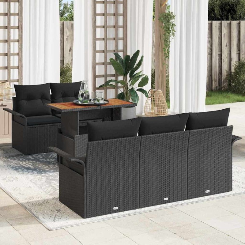 Ensemble de canapé de jardin 6 pcs Noir Poly rotin 628156628156