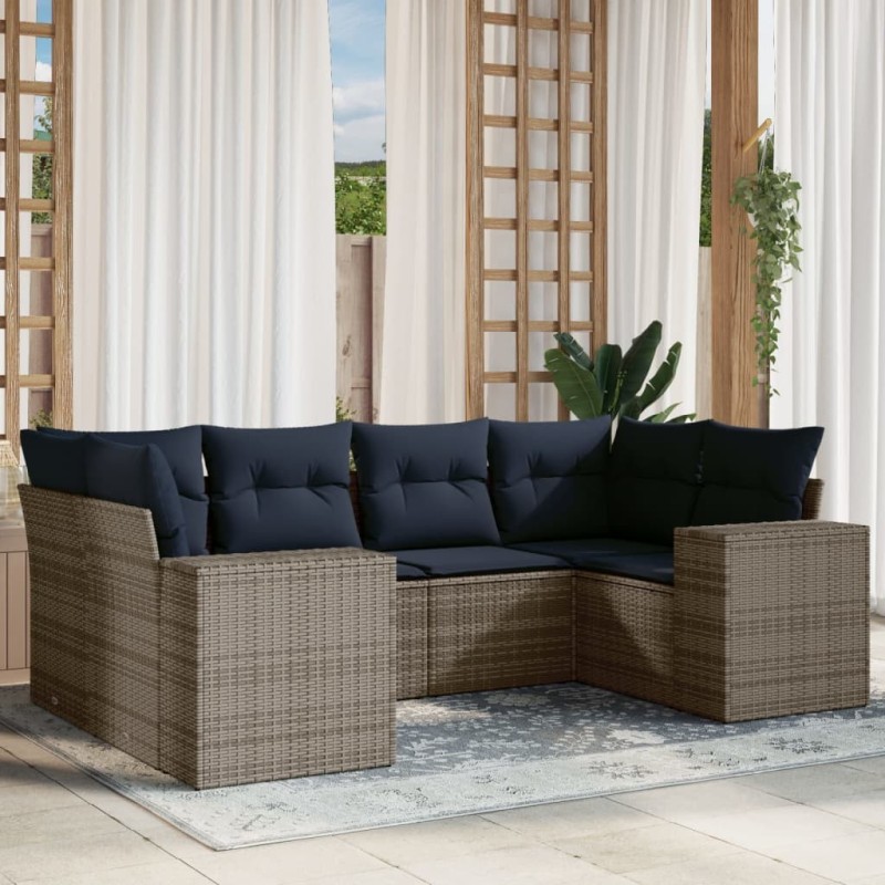 Ensemble de canapé de jardin 6 pcs avec coussins gris résine tressée 628160628160
