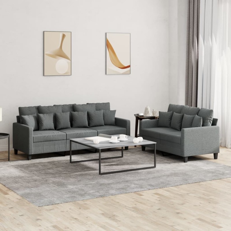 Ensemble de canapés 2 pcs avec coussins Gris foncé Tissu 628161628161
