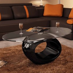 Table basse avec dessus de table en verre ovale Noir brillant  628176628176
