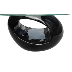 Table basse avec dessus de table en verre ovale Noir brillant  628176628176