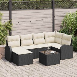 Ensemble de Canapés avec coussin 7 pcs Noir et Blanc polyrotin 628181628181