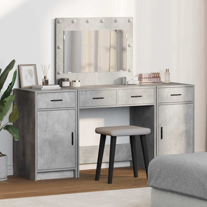 Table de Toilette avec tiroir 3 pcs Gris Bois d'ingénierie 628204628204