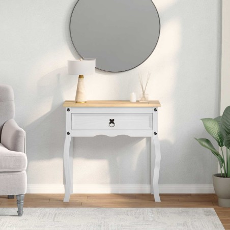 Table console avec tiroir Blanc 73 x 35 x 73 cm Pin massif 628208628208