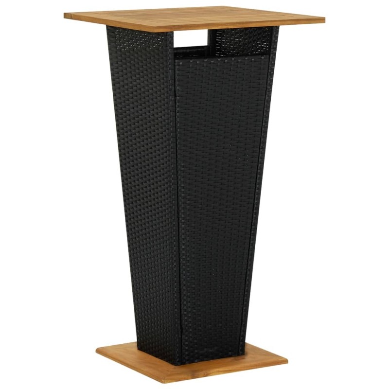 Table de bar Noir 60x60x110 cm Résine tressée et bois d'acacia 628222628222