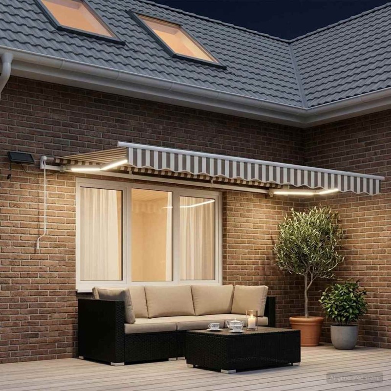 Auvent rétractable Gris clair et blanc 300 x 250 cm 628231628231