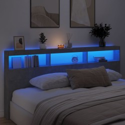 Armoire tête de lit avec LED gris béton 220x17x102 cm 628237628237