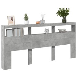 Armoire tête de lit avec LED gris béton 220x17x102 cm 628237628237