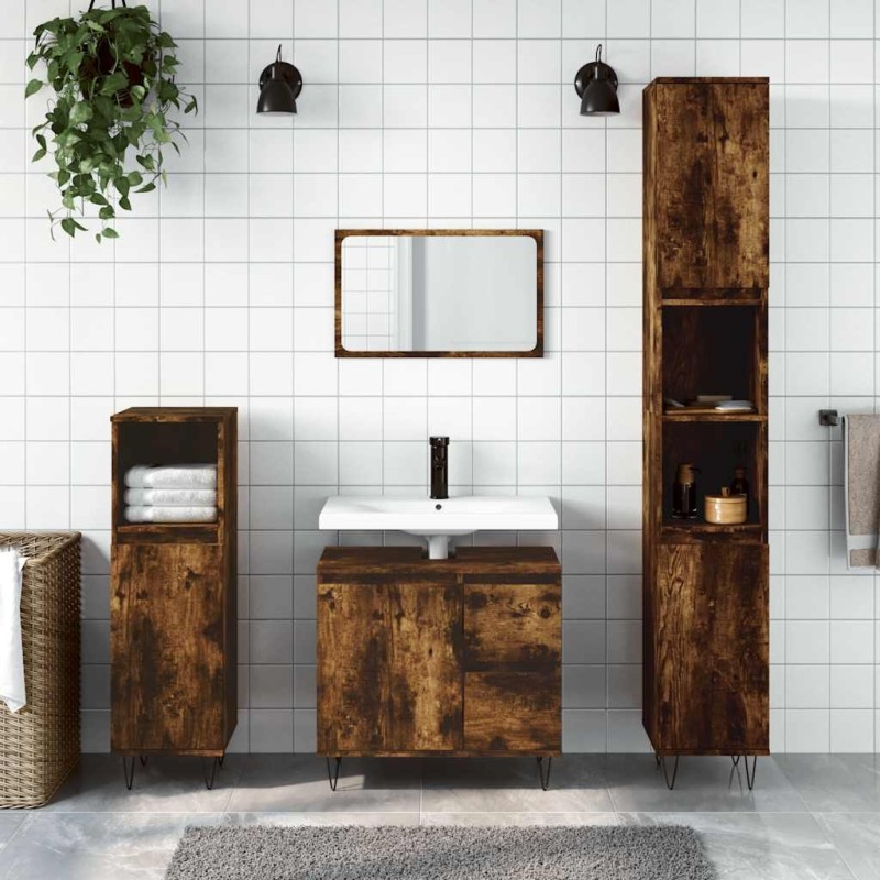Armoire de bain chêne fumé 65x33x60 cm bois d'ingénierie 628255628255
