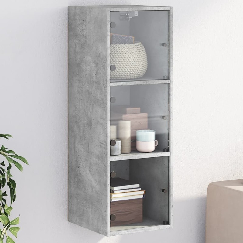Armoire murale avec portes en verre gris béton 35x37x100 cm 628274628274